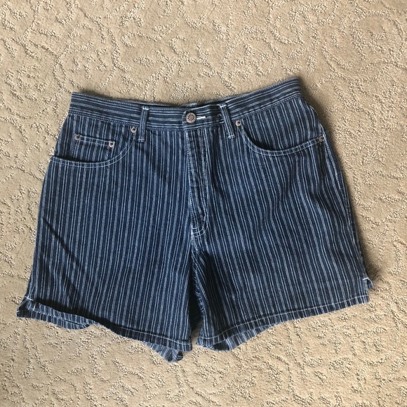 women's striped denim shorts